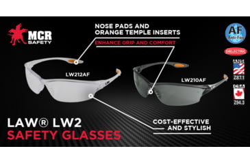 Image of MCR Safety Law LW2 Series Safety Glasses, Anti-Fog Lens, Soft Secure TPR Nose Piece and Temple Inserts, Gray, One Size, LW212AF