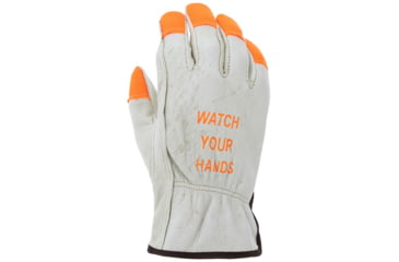 Image of MCR Safety Leather Drivers Work Gloves, CV Grade Grain Pigskin, Fingertips and Watch Your Hands Logo, Keystone Thumb, Beige, Medium, 3413HVIM