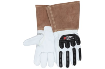 Image of MCR Safety Leather Welding Work Gloves, Premium Grain Goatskin Leather, 5in Split Cowskin Cuff, Thinsulate Lined, White, Medium, 48406TM