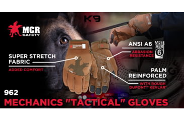 Image of MCR Safety Mechanics Gloves with Taskfit Design, Goatskin Leather Palm and Nylon Spandex Back, Brown, Medium, 962M