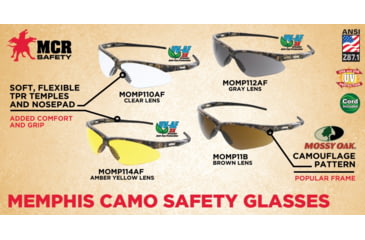 Image of MCR Safety Memphis Series Mossy Oak Camo Glasses, Wrap Around Lens Design, Brown, One Size, MOMP11B