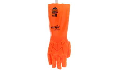 Image of MCR Safety Ninja Alchemy Work Gloves, 15 Gauge Nylon Shell, Fully Double Coated with PVC, TPR Back of Hand Impact Protection, 14in Gauntlet Cuff, Orange, Medium, N2658HVOM