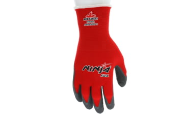 Image of MCR Safety Ninja Flex Work Gloves, 15 Gauge Nylon Shell, Latex Coated Palm and Fingertips, Gray/Red, Medium, N9680M