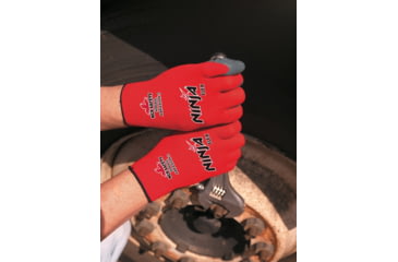 Image of MCR Safety Ninja Flex Work Gloves, 15 Gauge Nylon Shell, Latex Coated Palm and Fingertips, Gray/Red, Medium, N9680M