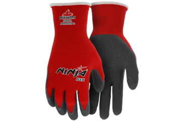 Image of MCR Safety Ninja Flex Work Gloves, 15 Gauge Nylon Shell, Latex Coated Palm and Fingertips, Gray/Red, Medium, N9680M