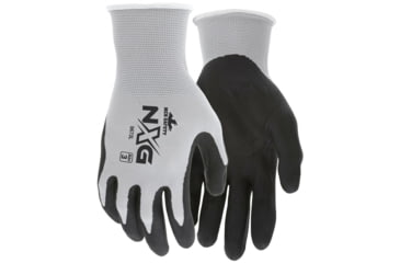 Image of MCR Safety NXG Work Gloves, 13 Gauge Nylon, Nitrile Foam Coated Palm and Fingertips, Black/Gray, Medium, 9673M