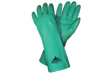 Image of MCR Safety Predaknit Nitrile Coated Work Gloves, Full Rough Nitrile Coating, Soft Interlock Lining, Treated with ActiFresh, 14in Gauntlet Cuff, Aqua Green, Large, 9784L