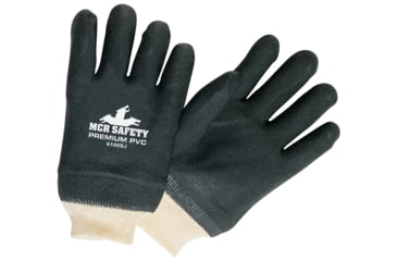 Image of MCR Safety Premium PVC Coated Work Gloves, Double Dipped with Sandy PVC, Soft Jersey Lining, Comfortable Knit Wrist, Black/White, Large, 6100SJ