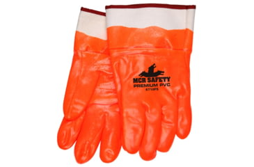 Image of MCR Safety PVC Coated Insulated Work Gloves, Single Dipped Hi-Vis Smooth PVC, Foam Lined, Protective Safety Cuff, Orange/White, Large, 6710FS