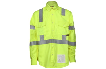 Image of MCR Safety S1CL3LXL Flame Resistant Work Shirt, Class 3 Hi-Visibility Protection, 2in Silver FR Reflective Stripes, Fluorescent Lime, XL, S1CL3LXL