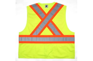 Image of MCR Safety Safety Vest, ANSI Class 2 and CSA Z96 Class 2, 4in Silver Reflective Stripes, Zipper Front, 4 Outer 1 Inner Pockets, Fluorescent Lime, 2X, WCCS2LX2