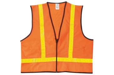 Image of MCR Safety Safety Vest, Class 2, 1 3/8in Reflective Stripes, Zipper Front, 2 Inside Pockets, Fluorescent Orange, 4X, VA221RX4