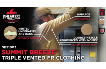 Image of MCR Safety Summit Breeze Flame Resistant Shirt, 5.5oz Inherent Blend, Long Sleeve with Vented Underarms and Back, CAT 2, Tan, S, SBS1003S