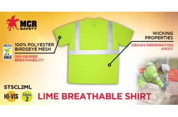 Image of MCR Safety STSCL2MLX4 Hi Vis Safety Work T-Shirts, Soft Poly Birdseye Mesh, Short Sleeve and Tagless Design, ANSI 107 Type R Class 2, Fluorescent Lime, 4X, STSCL2MLX4