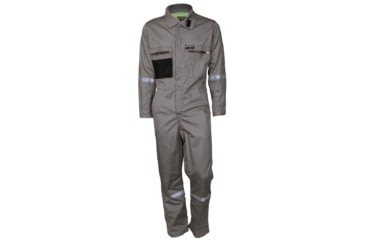 Image of MCR Safety Summit Breeze Flame Resistant Coverall, 7oz Cotton, Long Sleeve Coverall with Vented Underarms and Back, 1in Silver Reflective Stripes, CAT 2, Gray, 201138T, SBC201138T