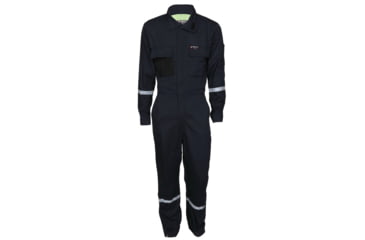 Image of MCR Safety Summit Breeze Flame Resistant Coverall, 7oz Cotton, Long Sleeve Coverall with Vented Underarms and Back, 1in Silver Reflective Stripes, CAT 2, Navy Blue, 201244T, SBC201244T