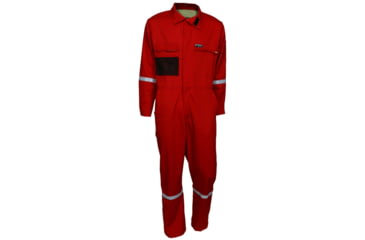 Image of MCR Safety Summit Breeze Flame Resistant Coverall, 7oz Cotton, Long Sleeve Coverall with Vented Underarms and Back, 1in Silver Reflective Stripes, CAT 2, Red, 201446, SBC201446