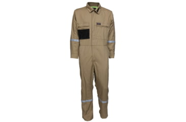 Image of MCR Safety Summit Breeze Flame Resistant Coverall, 7oz Cotton, Long Sleeve Coverall with Vented Underarms and Back, 1in Silver Reflective Stripes, CAT 2, Tan, 201342T, SBC201342T