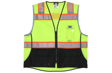 Image of MCR Safety SURVCL2LSM Hi Vis Reflective Safety Vest, ANSI Type R Class 2, Mesh with 3in Silver Stripes, Trimmed with Silver Reflective, Zipper Front Closure, Fluorescent Lime, M, SURVCL2LSM