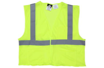 Image of MCR Safety VCL2MLFRL Hi Vis Reflective Safety Vest, ANSI Type R Class 2, Mesh with 2in Silver Stripes, Hook and Loop Front Closure, Limited Flammability, Fluorescent Lime, L, VCL2MLFRL