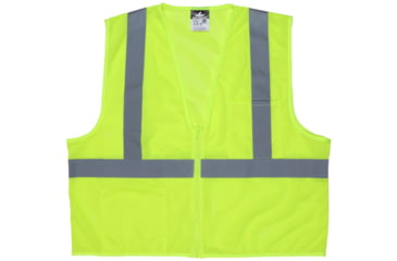 Image of MCR Safety VCL2MLPL Hi Vis Reflective Safety Vest, ANSI Type R Class 2, Mesh with 2in Silver Stripes, Hook and Loop Front Closure, Limited Flammability, Fluorescent Lime, L, VCL2MLPL