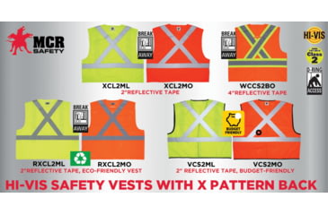 Image of MCR Safety XCL2MOX4 Hi Vis Reflective Safety Vest, ANSI Type R Class 2, Mesh with 2in Silver Stripes, Breakaway Design with Hook and Loop Closures, Fluorescent Orange, 4X, XCL2MOX4