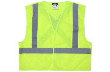 Image of MCR Safety XCL2MLX4 Hi Vis Reflective Safety Vest, ANSI Type R Class 2, Mesh with 2in Silver Stripes, Breakaway Design with Hook and Loop Closures, Fluorescent Lime, 4X, XCL2MLX4