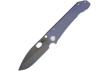 Image of Medford 187 DP Framelock Folding Knife, 4.25in Black Pvd Coated D2 Tool Steel Drop Point, Blue Anodized Titanium Handle, Thumb Pull, Thumb Stud, Pocket Clip, MK002DPQ-37A2-SSCS-Q4