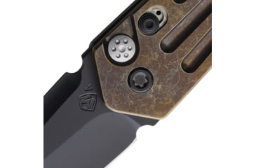 Image of Medford Auto Nosferatu Button Lock S35 Automatic Folding Knife, 3.5in, S35VN, Black DLC Coated Blade, Bronze PVD Coated Titanium Handle, MKNAPQ-36A1-TPCP