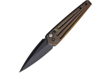 Image of Medford Auto Nosferatu Button Lock S35 Automatic Folding Knife, 3.5in, S35VN, Black DLC Coated Blade, Bronze PVD Coated Titanium Handle, MKNAPQ-36A1-TPCP