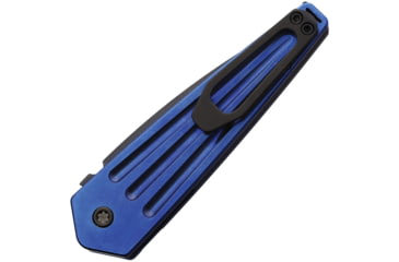 Image of Medford Auto Nosferatu Button Lock S35 Automatic Folding Knife, 3.5in, S35VN, Black DLC Coated Blade, Blue Anodized Titanium Handle, MKNAPQ-37A2-TPCP