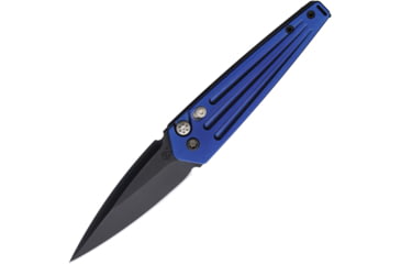 Image of Medford Auto Nosferatu Button Lock S35 Automatic Folding Knife, 3.5in, S35VN, Black DLC Coated Blade, Blue Anodized Titanium Handle, MKNAPQ-37A2-TPCP