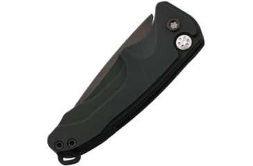 Image of Medford Auto Smooth Criminal Button Automatic Folding Knife, 3in, S35VN Stainless, Black PVD, Drop Point Blade, OD Green Anodized Aluminum Handle, MDA39SPQ40AG