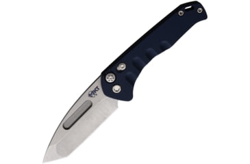 Image of Medford Auto Swift Button Lock Automatic Folding Knife, 3.25in, D2 Tool Steel, Tanto Blade, Tumbled Finish, Blue Anodized Aluminum Handle, MD206STT44AU