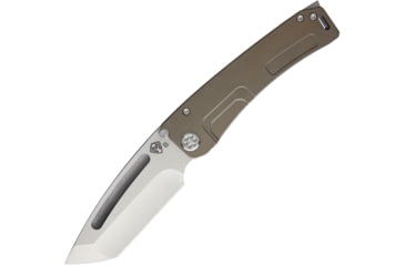 Image of Medford Marauder H Framelock Folding Knife, 4.25in Tumbled Finish S35Vn SS Tanto Blade, Bronze Anodized Titanium Handle, Thumb Stud, Pocket Clip, Green Water Tight Storage Case, MK045STT-36A1-SSCS-BN
