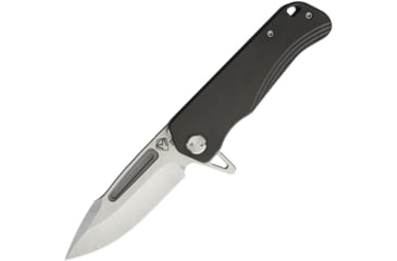 Image of Medford Proxima Framelock Folding Knife, 3.75in Tumbled Finish S35Vn SS Drop Point, Black Anodized Titanium Handle, Thumb Stud, Pocket Clip, OD Green Plastic Storage Case, MK200ST-30PV