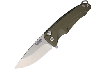 Image of Medford Smooth Criminal Button Lock Folding Knife, 3in Tumbled Finish S35Vn SS Blade, Green Anodized Aluminum Handle, Pocket Clip, MK039ST-40AG