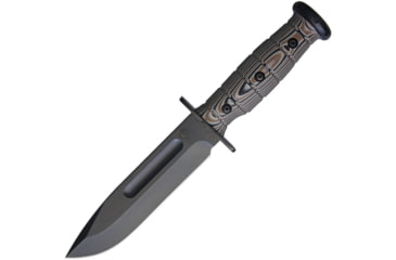 Image of Medford USMC Fighter Knife, 11.38in Overall, 6.5in Black Pvd Coated S35Vn SS Blade, Black/Brown G10 Handle, Brown Leather Sheath, MK103SP-12LE-SSQ3-PP
