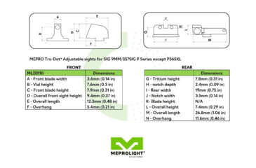 Image of Meprolight Sig Sauer Tru-Dot Night Sight, P220, P225, P226, w/Adjustable Front &amp; Rear Sight, ML20110G, 201103101