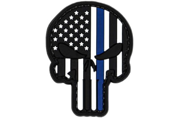 Image of Merica Life Punisher US Flag with Thin Blue Line Patch, 1.74 x 2.25, PUNISHER-USFLAG-TBL