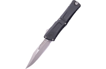 Image of Microtech Combat Troodon Gen III Bowie Standard OTF Automatic Folding Knife, 4in Bohler M390MK Apocalyptic Blade, Black Aluminum Handle, 1146-10AP