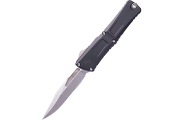 Image of Microtech Combat Troodon Gen III Bowie Standard OTF Automatic Folding Knife, 4in Bohler M390MK Stonewash Blade, Black Aluminum Handle, 1146-10
