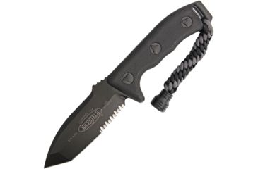 Image of Microtech Currahee T/E Fixed Blade Knife, 4.5in, Partially Serrated, Tanto, Black, Composite Handle MCT1032