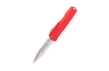 Image of Microtech Cypher II D/E Stonewash Part Serrate Automatic Folding Knife, 3.55in, M390MK Steel, Red, 1242-11RD