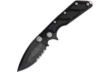 Image of Microtech DOC Death on Contact Black Folding Knife,3.875in,Partially Serrated,Spear Point,Black,Aluminum Handle MCT1532