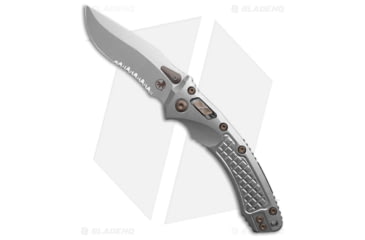 Image of Microtech Marfione Custom Amphibian Folding Knife, 3.90in, Bohler M390MK, Drop Point Blade, Titanium, Gray Handle, Serr/Texture, Gray/Gray, 9.25 inch, BHQ-222698