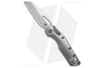 Image of Microtech Marfione MSI Folding Knife, 3.85in, Bohler M390MK, Sheepsfoot Blade, Titanium, Gray Handle, Fully Serrated, Gray/Gray, 8.90 inch, BHQ-222699