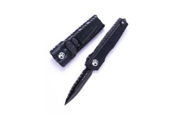 Image of Microtech Microtech Surefire Luminary D/E - Stiletto Pro II Collaboration Zero Blade Play DLC Stonewash Full Serrated 3.56in Folding Knife, Black, 1270-3DLCT SET