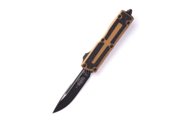 Image of Microtech Scarab II Gen III S/E Automatic Folding Knife, 3.95in, Bohler M390MK, Black, Drop Point Blade, Plain Edge, Aluminum, Tan/Black Handle, 1278-1TA