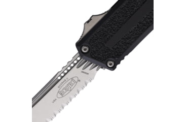 Image of Microtech Scarab II Gen III T/E Automatic Folding Knife, 3.95in, Bohler M390MK, Stonewashed, Tanto Blade, Serrated, Aluminum, Black Handle, 1279-12